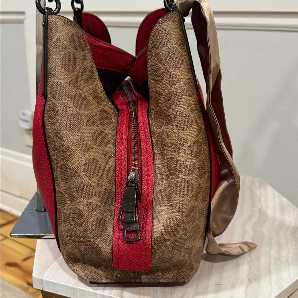 Coach Bag Dalton 31 Red Leather Signature Logo Shoulder Bag Wallet Set - Picture 5 of 17